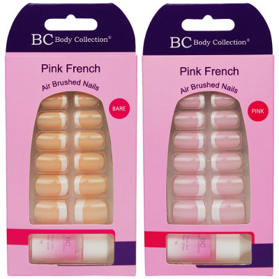 Body Collection French Air Brushed Nail Tips With Glue (12 UNITS