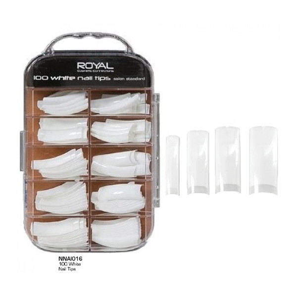 Royal 100 White Long Square Nail Tips (12 UNITS)