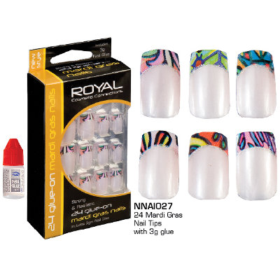 Royal 24 Mardi Gras Nail Tips With 3g Nail Glue (12 UNITS)