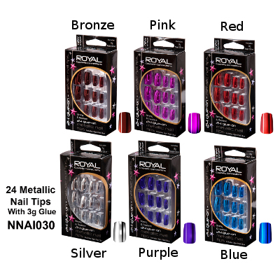 Royal 24 Metallic Nail Tips With 3g Nail Glue (12 UNITS)