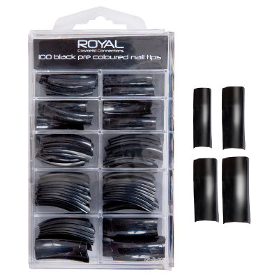 Royal 100 Black Pre Coloured Long Nail Tips (12 UNITS)