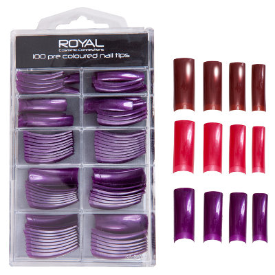 Royal 100 Pre Coloured Long Nail Tips (12 UNITS)