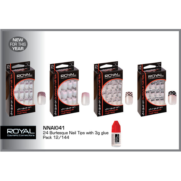 Royal 24 Burlesque Nail Tips With 3g Nail Glue (12 UNITS)