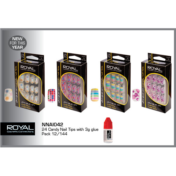 Royal 24 Candy Nail Tips With 3g Nail Glue (12 UNITS)