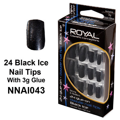 Royal 24 Dazzle Nail Tips In Black Ice With Glue (12 UNITS)