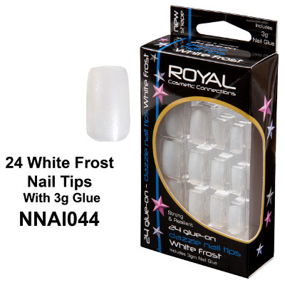 Royal 24 Dazzle Nail Tips In White Frost With Glue (12 UNITS)