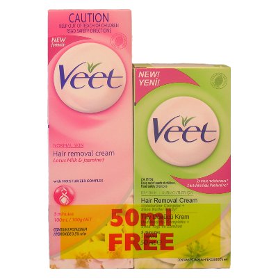 Veet Hair Removal Cream 100ml + 50ml Free - Norm Skin (6 UNITS)