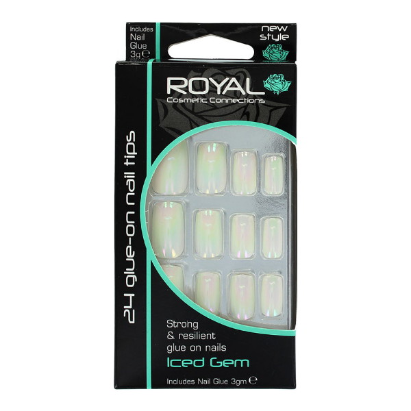 Royal 24 Iced Gem Nail Tips With Nail Glue 3g BULK (48 UNITS) - Click Image to Close