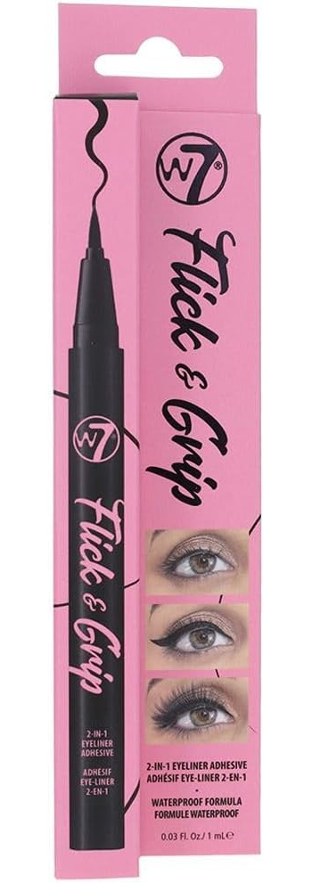 W7 Flick & Grip 2 in 1 Adhesive EyeLiner 1ML Black (12 UNITS) - Click Image to Close
