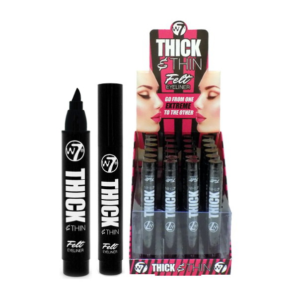 W7 Thick & Thin Jet Black Felt Eyeliner Pen 3.6g (24 UNITS) - Click Image to Close